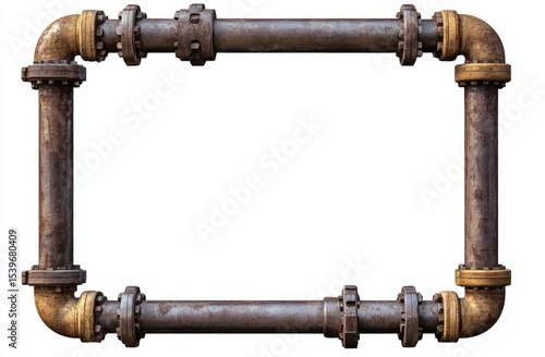 Rusty metal pipes form a rectangular frame