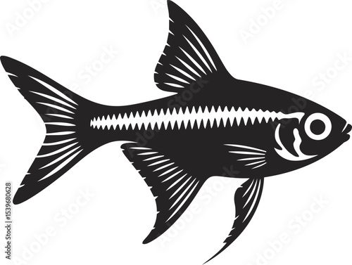 Neon Tetra Fish Silhouette Vector Design, Tropical Aquarium Fish Illustration.