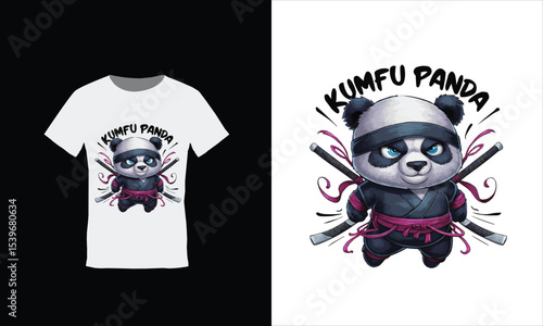 Kungfu panda character on a white t shirt mockup image