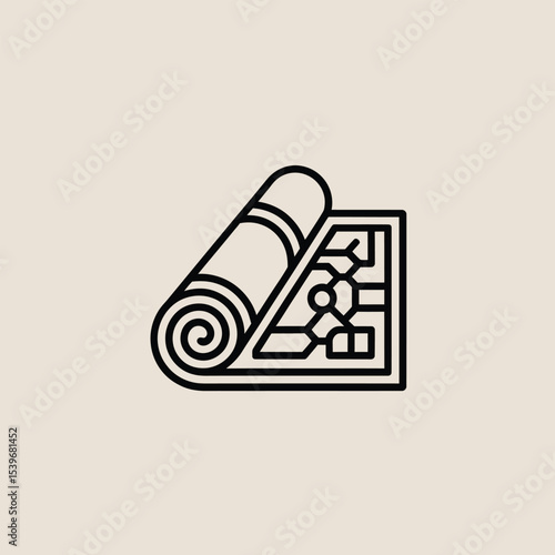 Elegant rolled up rug icon depicting home decor interior design concept symbolizing comfort and decorative elements in modern flat vector style.