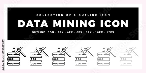 Pack of 6 Outline Vector data mining icon