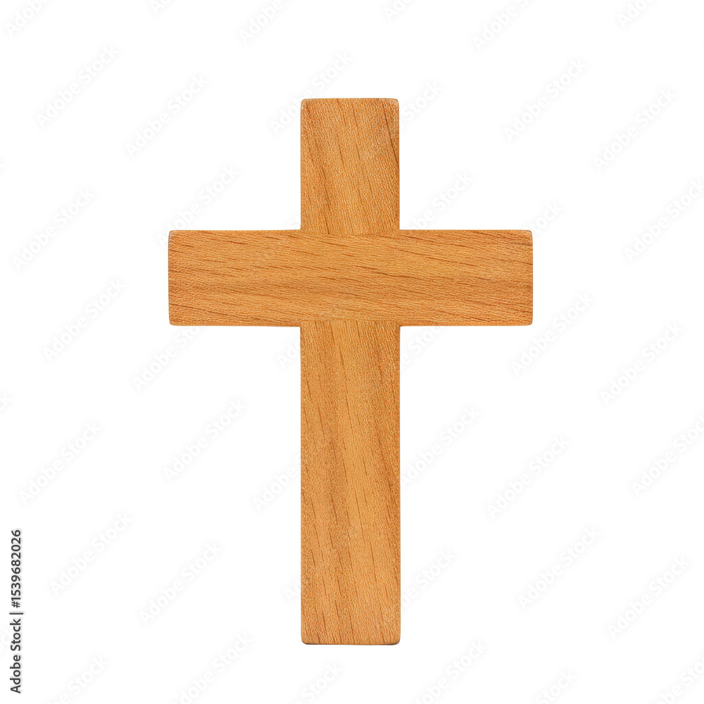 Wooden cross on white background for religious symbolism Wooden cross on white background for religious symbolism