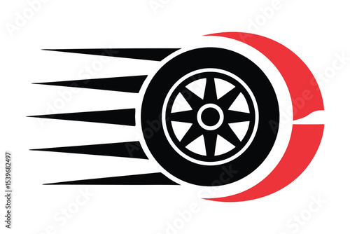 Dynamic Car Wheel Vector with Speed Effect for Auto Repair and Detailing Service On White Background
