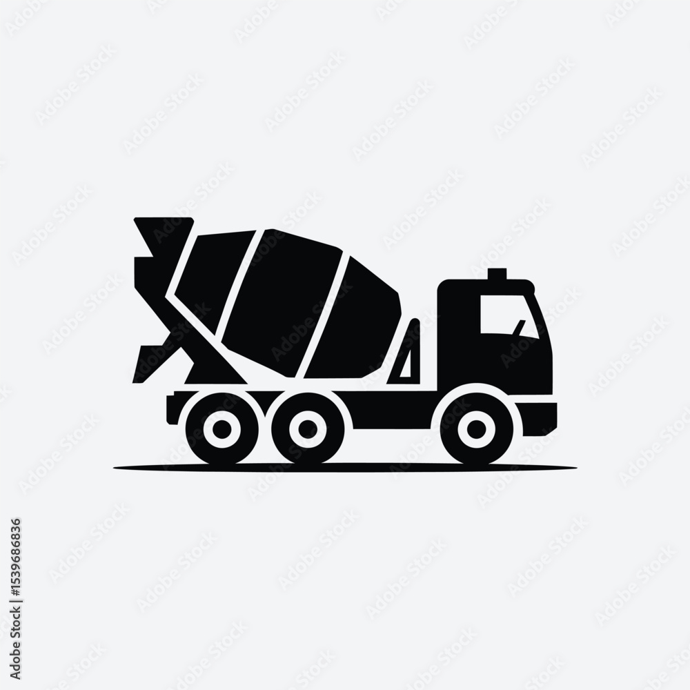 Vector illustration of a black and white cement mixer truck ideal for construction and infrastructure related projects Vector illustration of a black and white cement mixer truck ideal for construction and infrastructure related projects