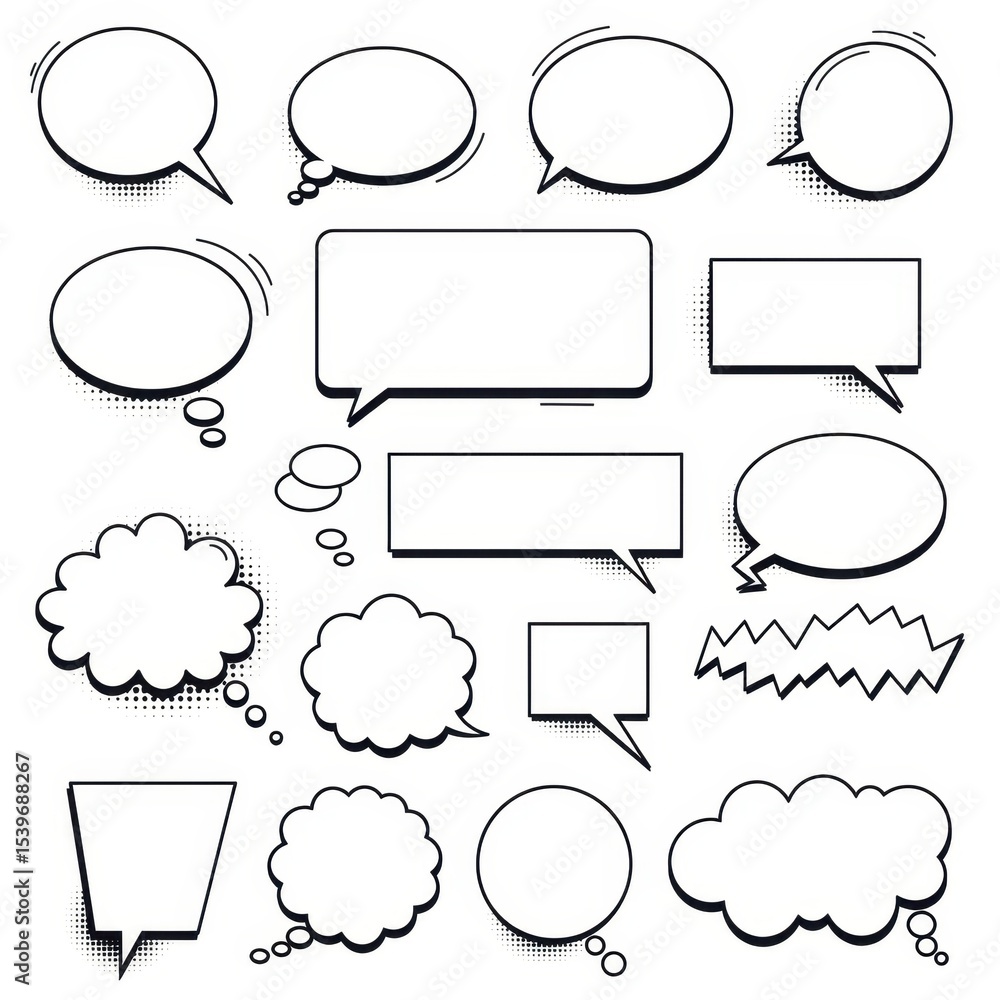 Obraz premium Collection of Diverse Comic Book Speech Bubbles and Thought Bubbles for Graphic Design and Storytelling