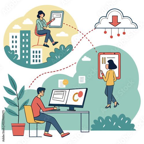 modern vector characters collaborating remotely