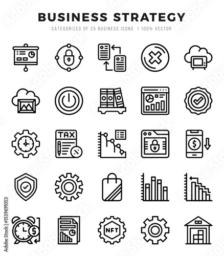 Vector icons set of Business Strategy. Lineal style Icons.