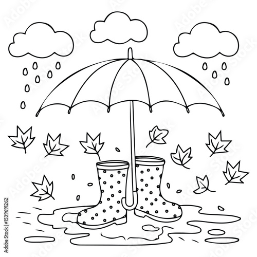 rubber boots under umbrella isolated vector illustration