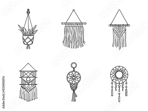 boho style macrame plant hanger outline vector image