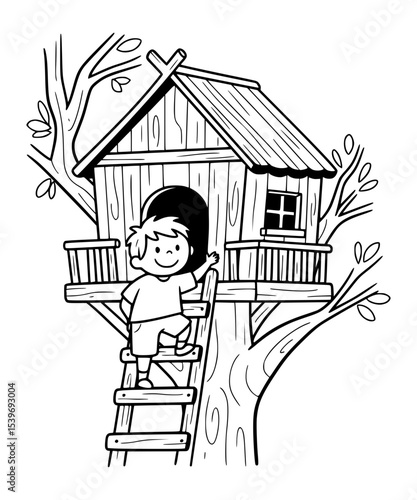 A child climbing a treehouse