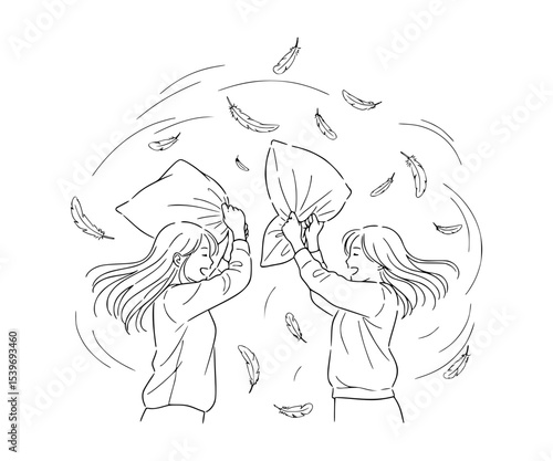 A pillow fight with feathers flying