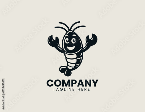 Stylish black shrimp mascot character with cute appearance and clean lines for versatile vector logo illustration