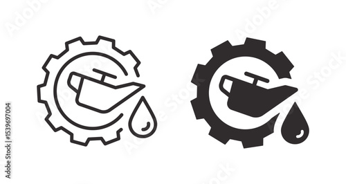 Oil can and gear icons. Symbol lubrication and maintenance.