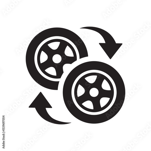 Car wheel change icon. Symbol of rotation and tire replacement. Vector illustration.