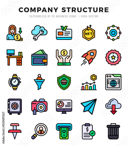 Company Structure Icons Pack Lineal Color Style. Vector illustration.
