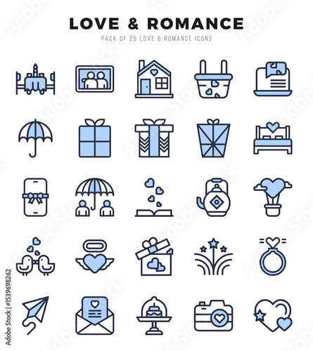 Collection of Love & Romance 25 Two Color Icons Pack.