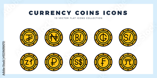 10 Currency Coins Lineal Color icon pack. vector illustration.