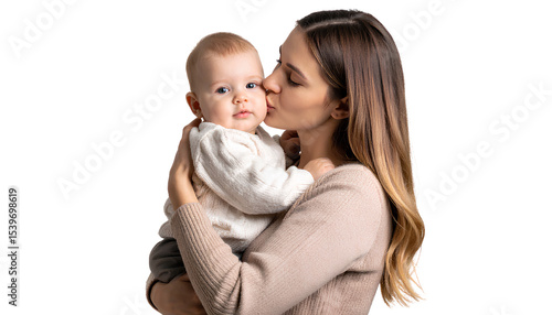 Tender Moment Between Mother and Infant  Kiss of Love, Transparent Background PNG