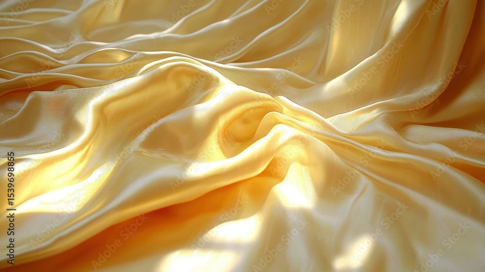 Fototapeta premium Wavy gold fabric catches light, folds in elegant display