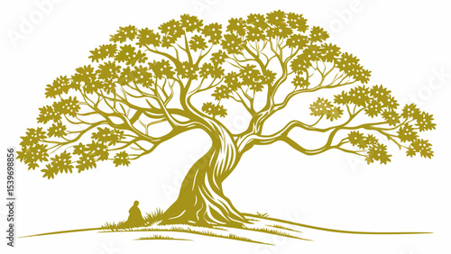 Vector silhouette illustration of a tree with roots, branches, and leaves, perfect for nature and season designs
