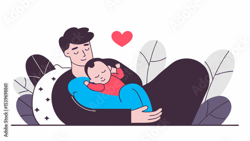 father cradling his sleeping baby in bliss