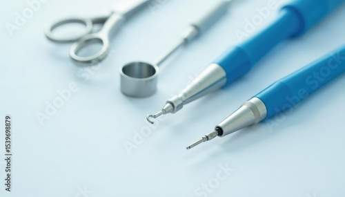 Close-up of veterinary instruments on sterile white surface , isolated, forceps, healthcare