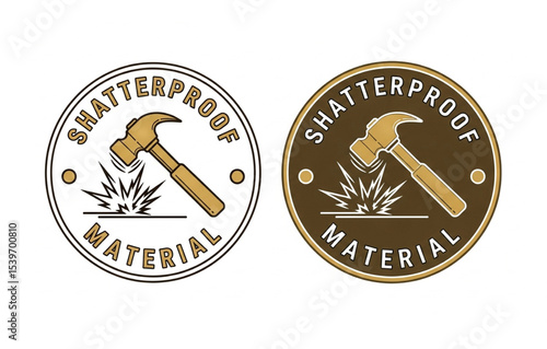 Shatterproof Material Badge with Hammer Icon | Symbol for Product Durability, Reliability, and Impact Resistance