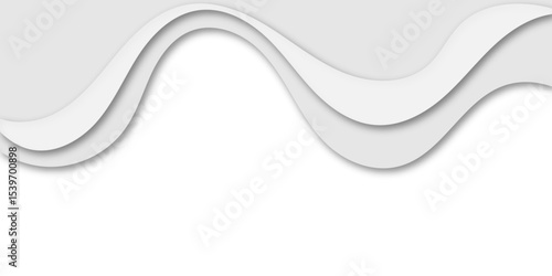 Abstract flowing wave layers in grayscale with soft shadows create a modern 3D paper-cut effect. Use as a minimalistic background for design, technology, or corporate presentation themes.