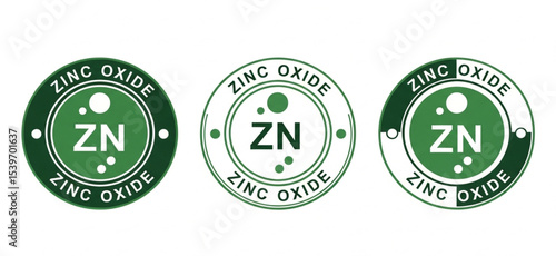 Zinc Oxide Green Label Icon Set | Medical Ingredient for Sunscreen and Skincare Packaging and Marketing Materials