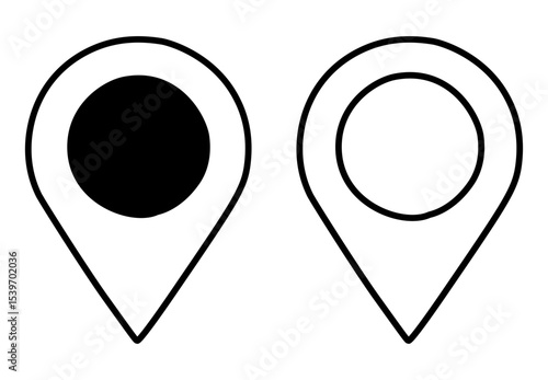 Free Download Two location markers, one filled in black and the other with a white circle, both outlined in black. - GFXLoad