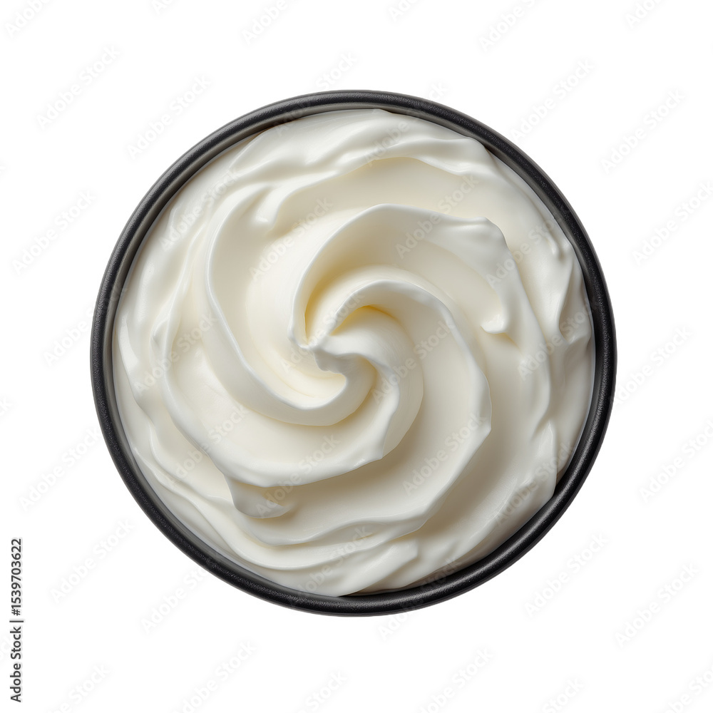 yogurt whipped cream in bowl from above on transparent background yogurt whipped cream in bowl from above on transparent background
