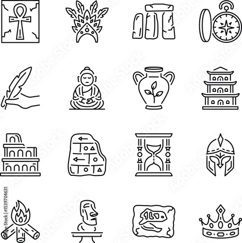 Set of Historical Linear Style Icons 

