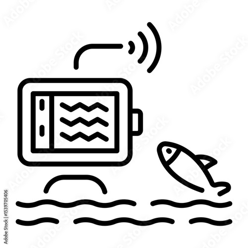 An outline style icon depicting fish finder