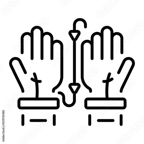 A linear style icon representing fishing gloves