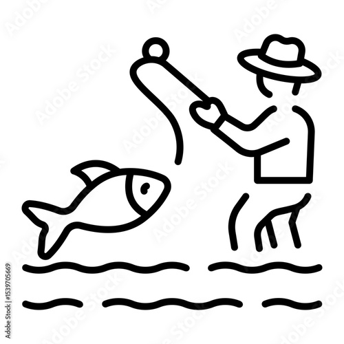 A linear style icon representing fisherman