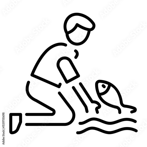 An outline style icon depicting catching fish
