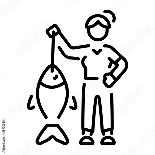 An outline style icon depicting fisherwoman