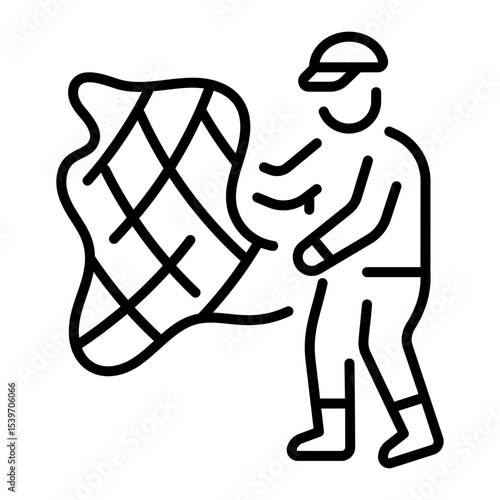 An outline style icon depicting cast net