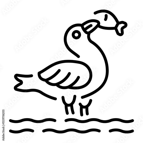 A linear style icon representing seagull