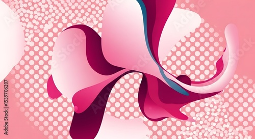 Abstract Pink and Crimson Fluid Forms on Polka Dot Background