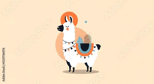 Cute Llama with Colorful Geometric Ornamentation