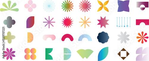 Organic Line Art with Fluid Curves and Forms, Retro Futuristic Vector Icons and Symbols, Abstract element Trendy minimalist basic figures, simple star, plants, lines and circle.