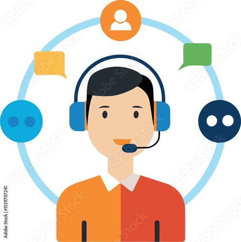 Professional Male Operator With Headset Surrounded By Tech