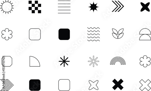 Abstract element Trendy minimalist basic figures, simple star, plants, lines and circles, modern swiss graphic design, Set of Abstract Modern Graphic Elements