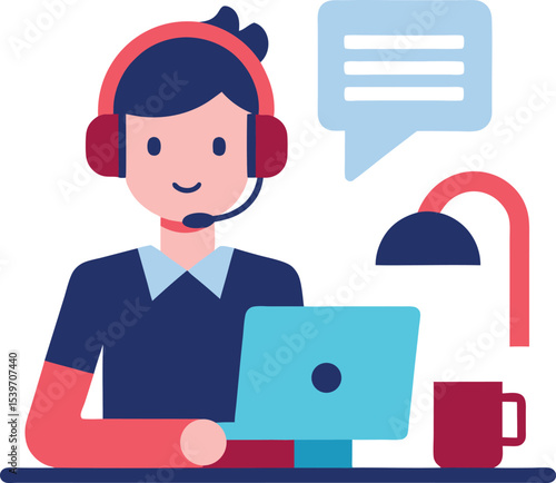 Support Agent At Home Workstation Handling Phone And Chat