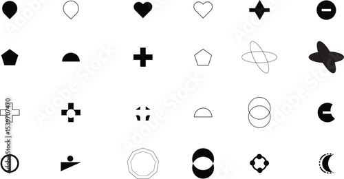 Abstract element Trendy minimalist basic figures, simple star, plants, lines and circles, modern swiss graphic design, Set of Abstract Modern Graphic Elements