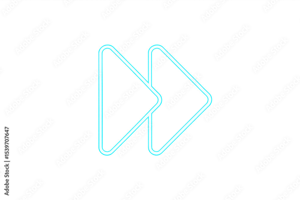 Luminous neon double arrow directing rightward, representing progression, advancement, dynamic movement on transparent backdrop Luminous neon double arrow directing rightward, representing progression, advancement, dynamic movement on transparent backdrop
