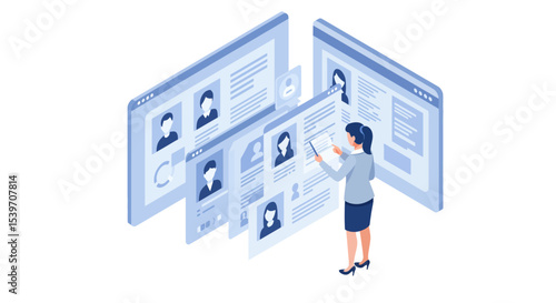Business professional networking and online profile management concept vector illustration