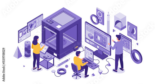 Innovative workflow in 3d printing technology and design development vector illustration
