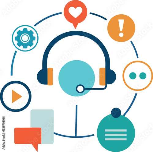 Customer Engagement Concept With Tech Tools And Headsets